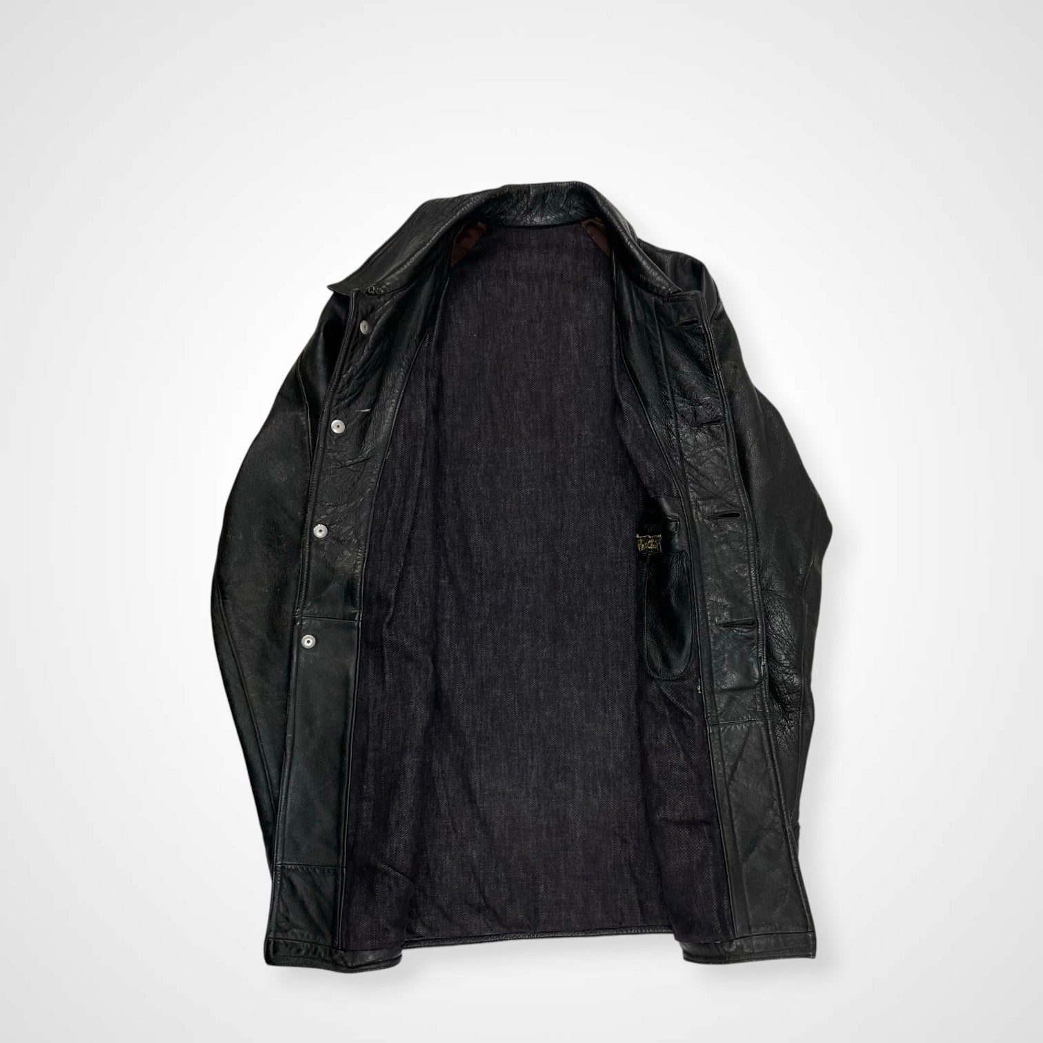EURO VINTAGE ユーロヴィンテージ / 6-70s フレンチレザーカーコート ステアハイド デニム裏地 SIZE:M程度