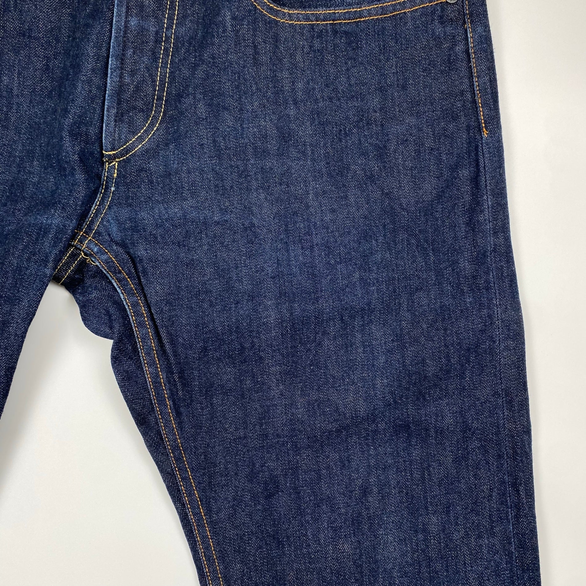 DENHAM デンハム / DRILL VJS regular fit denim pant デニムパンツ セルビッジ レザーパッチ ハサミスレキ 濃紺  SIZE:W34