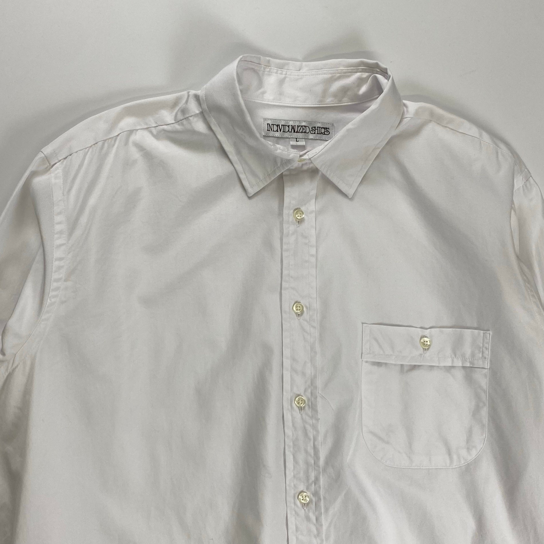 INDIVIDUALIZED SHIRTS インディビジュアライズド シャツ / セミワイド ショートカラー ワイドコットンシャツ USA製 SIZE:L