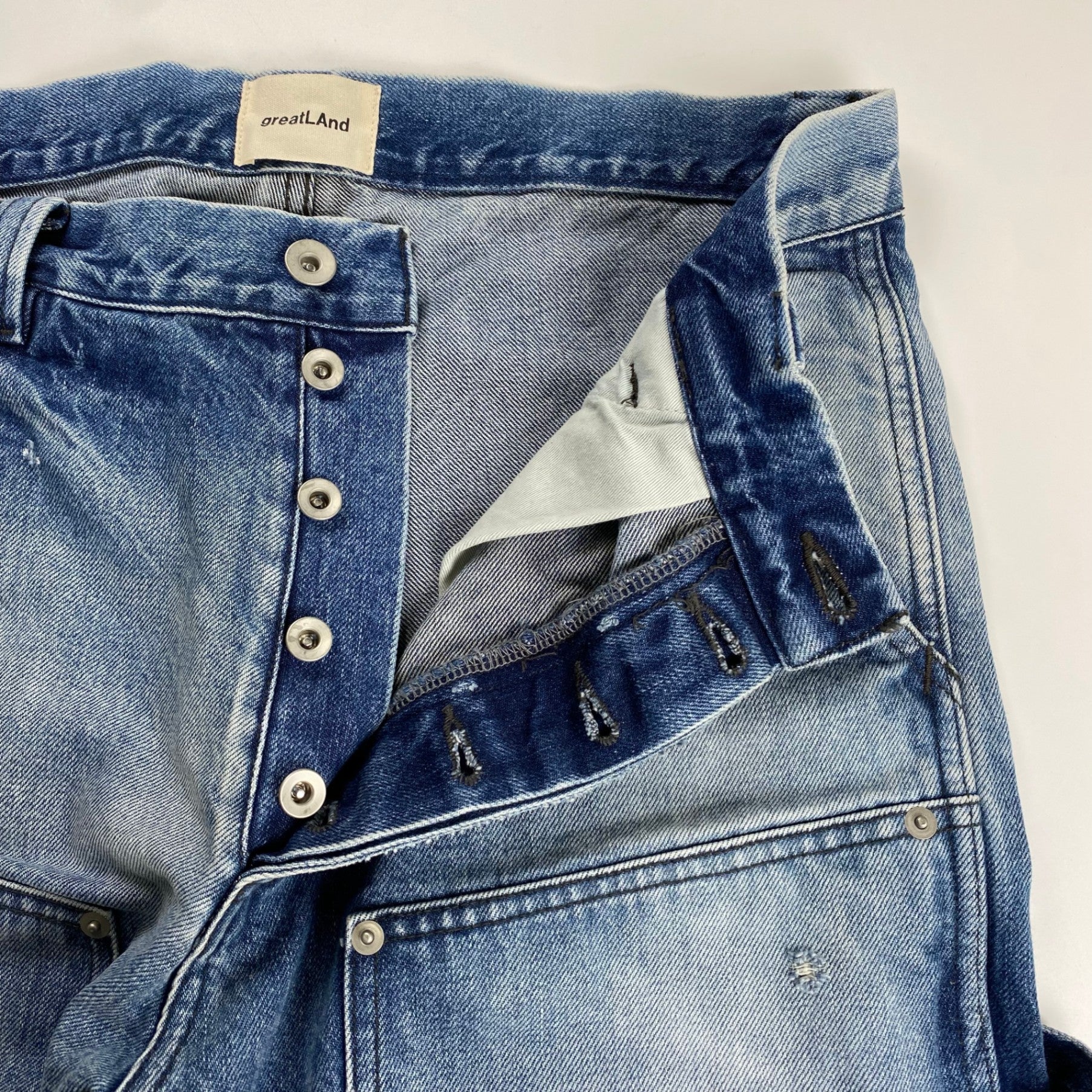 greatLAnd ORIGINAL / BAD BOY DOUBLE FRONT DENIM ダメージ デニムパンツ SIZE:L