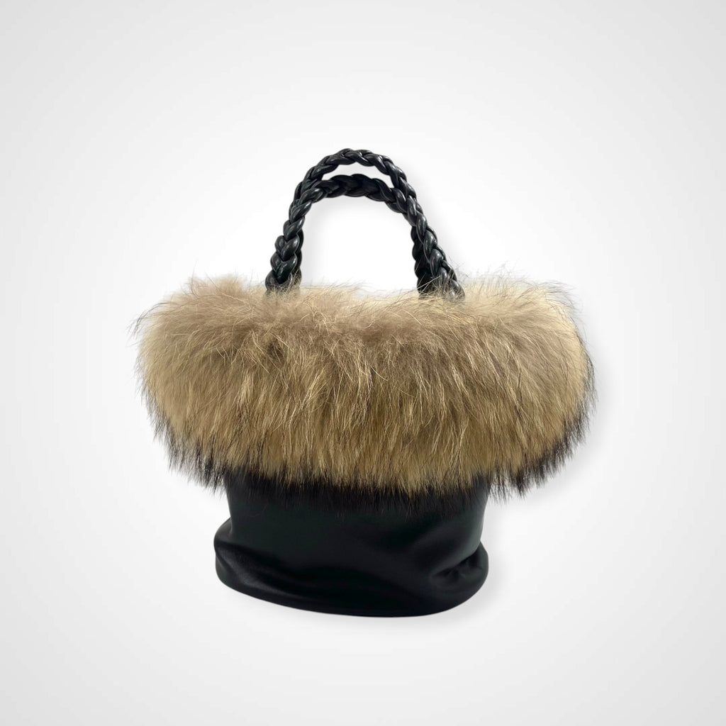 Leilian レリアン / レザー×ファーバケツバッグ ブラウン