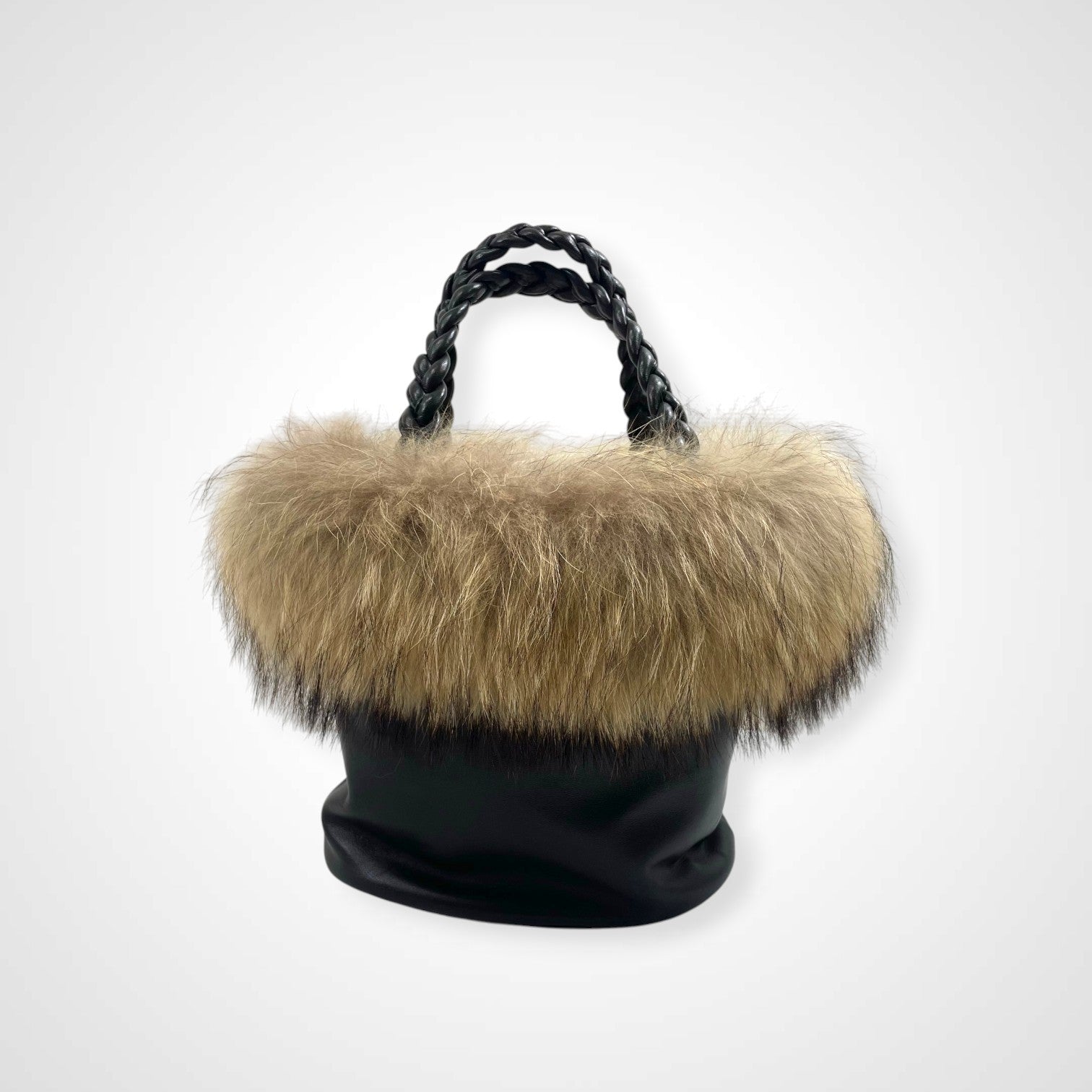 Leilian レリアン / レザー×ファーバケツバッグ ブラウン