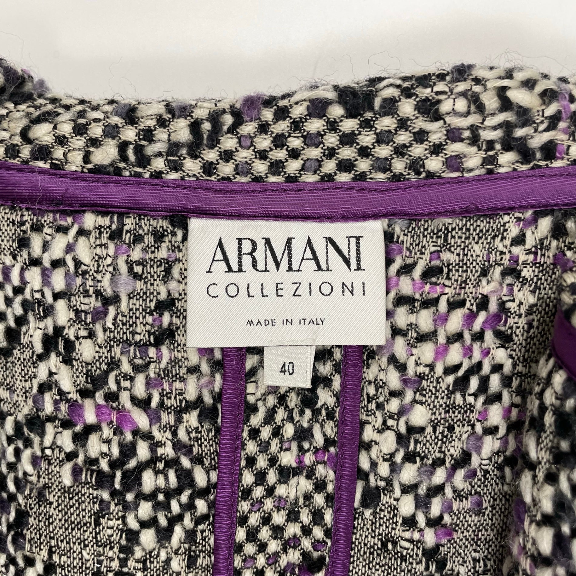 ARMANI COLLEZIONI アルマーニ コレッツォーニ / バージンウール ツイードビッグカラージャケット 参考定価：100,000程度 SIZE：40