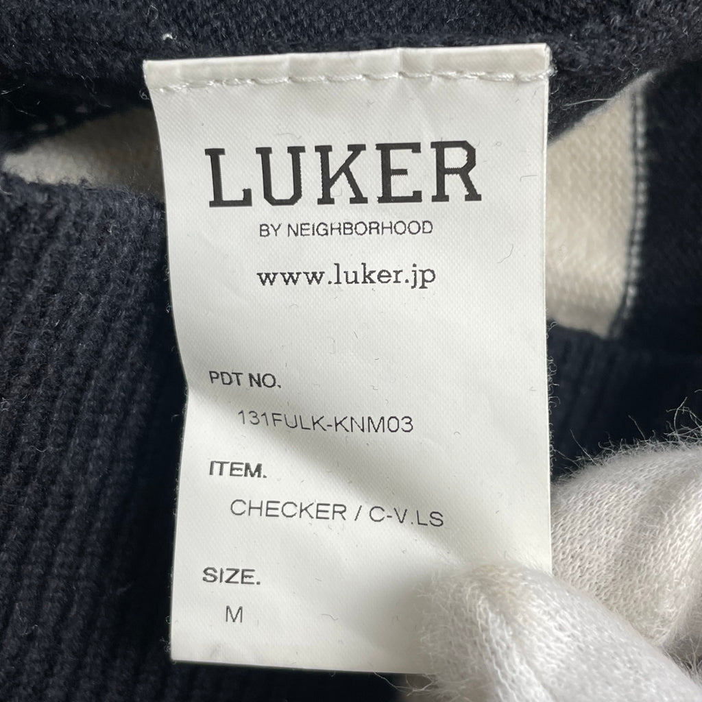 LUKER by NEIGHBORHOOD ルーカー バイ ネイバーフッド / Vネック チェッカーフラッグ柄ニット ブラック SIZE：M