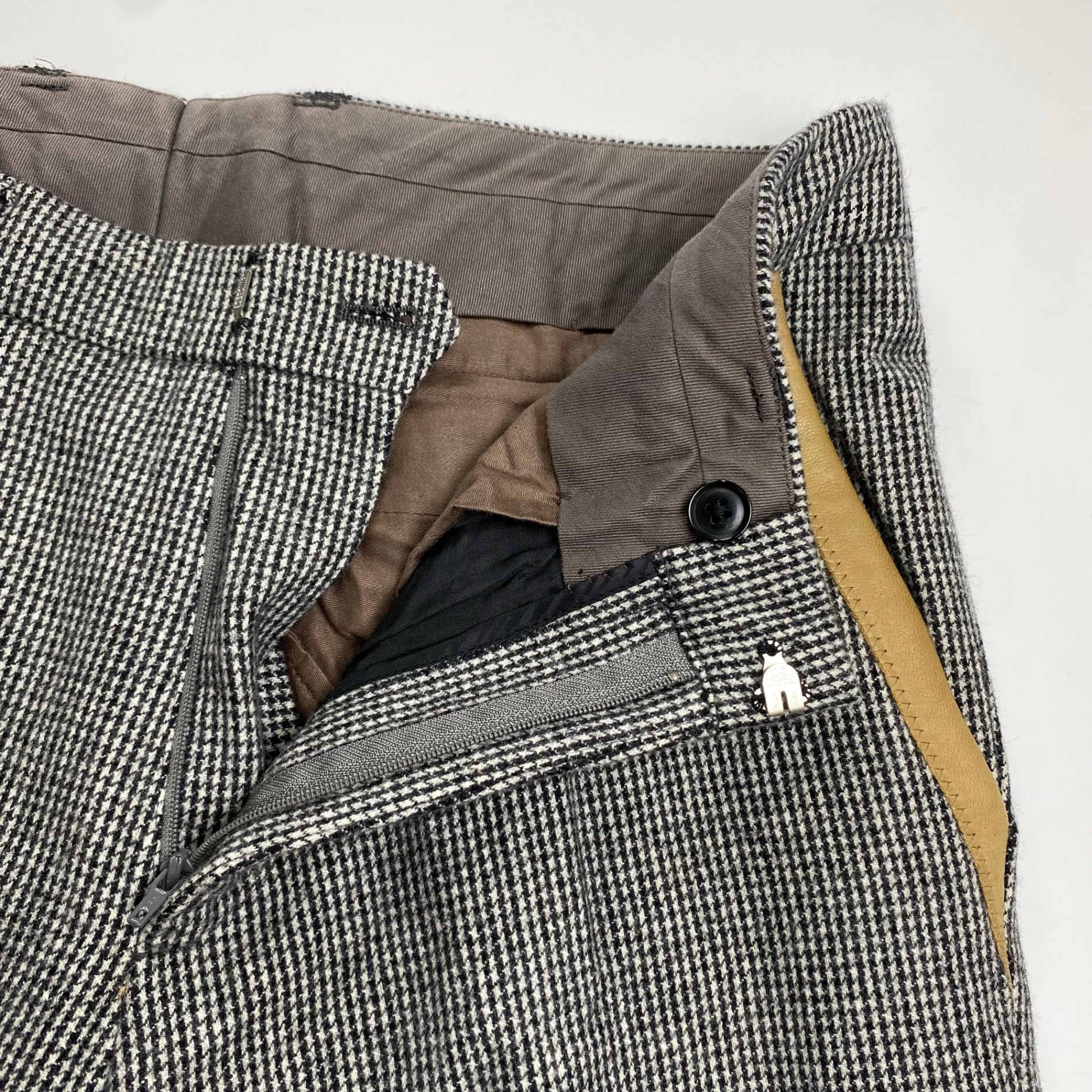 14AW kolor カラー / レザー切替 スラックス ハウンドトゥース グレー SIZE：1