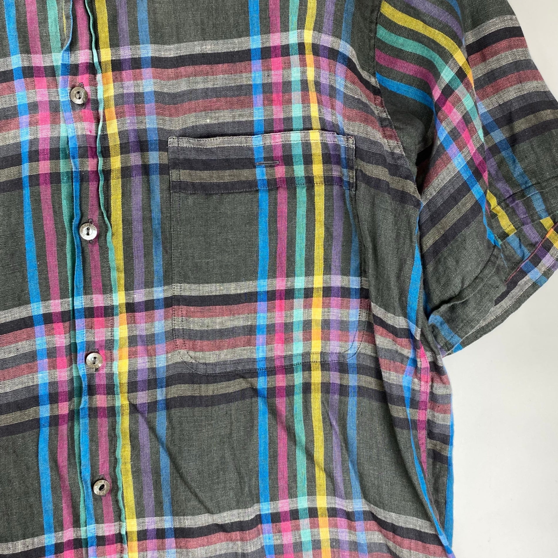 VINTAGE LANVIN PARIS ランバン パリ / リネン100％ チェック柄 ヴィンテージ シャツ MADE IN ITALY SIZE：L