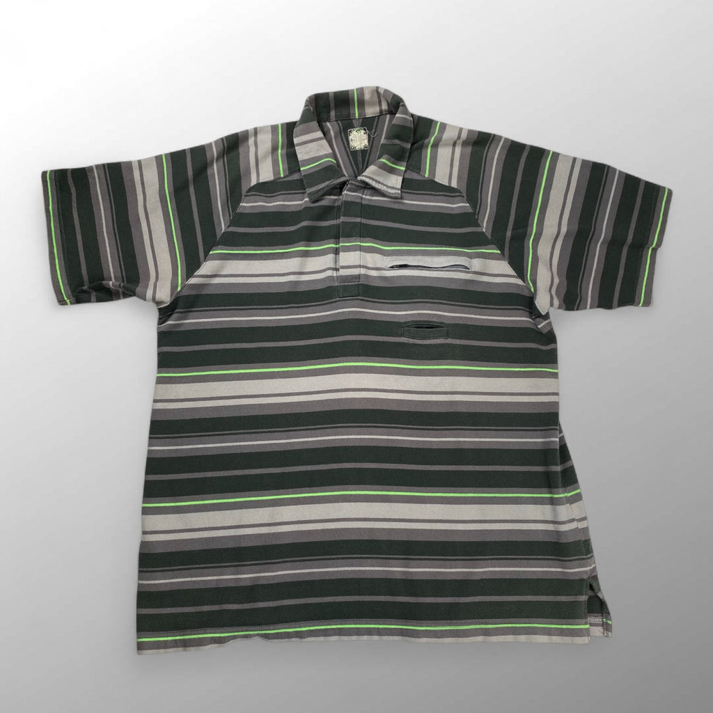 01SS UNDERCOVER アンダーカバー / アーカイブ ネオンボーダー ポロシャツ グレー×グリーン Z239-2 SIZE:M