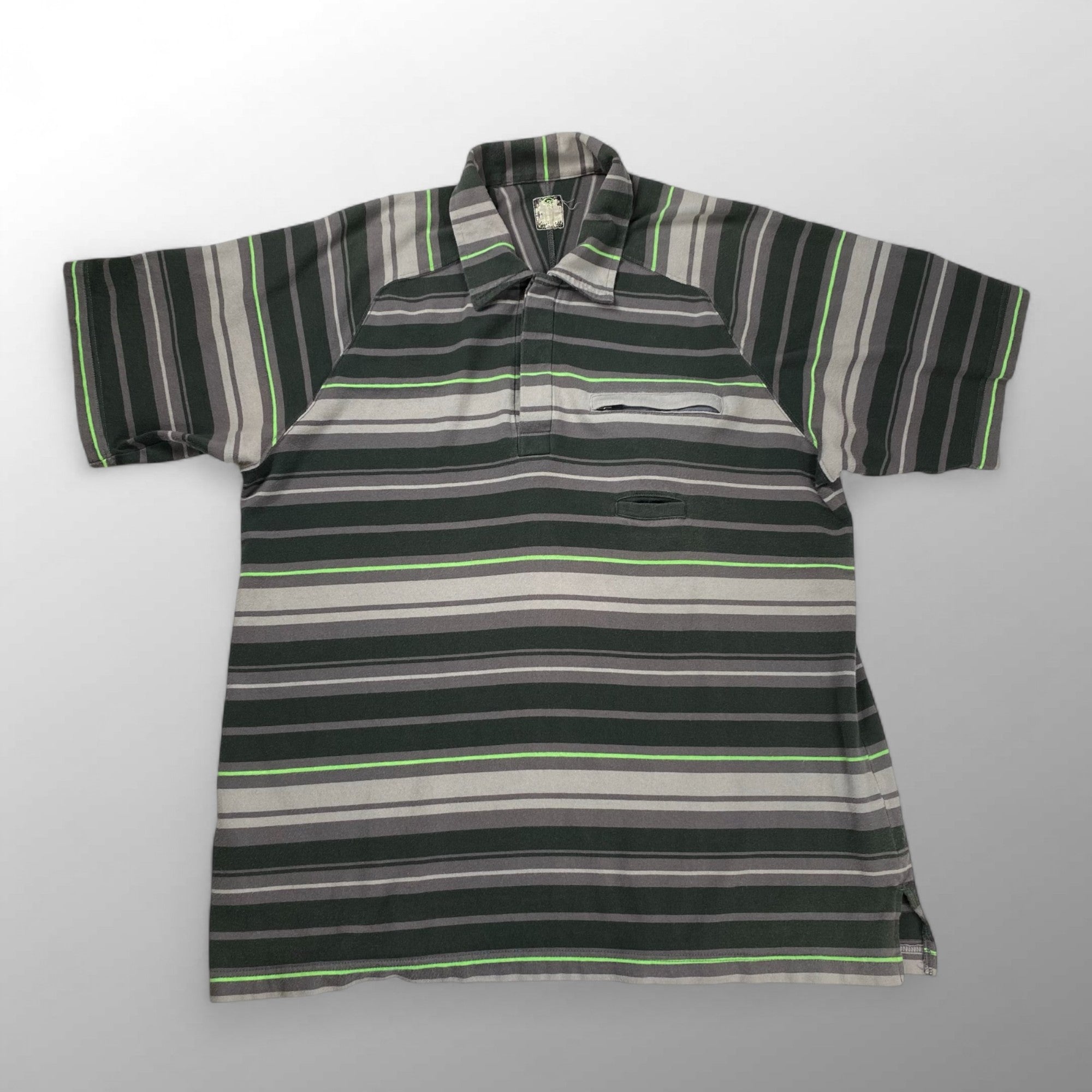 01SS UNDERCOVER アンダーカバー / アーカイブ ネオンボーダー ポロシャツ グレー×グリーン Z239-2 SIZE:M