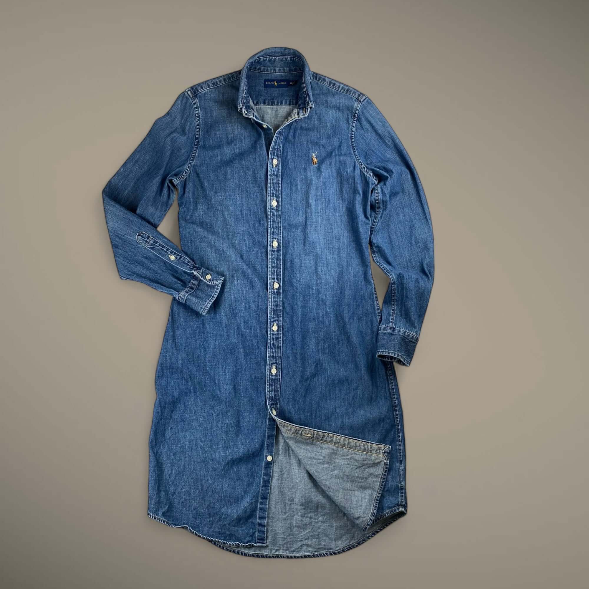 【美品】 RALPH LAUREN ラルフローレン / デニムシャツワンピース ボタンダウン SIZE:M