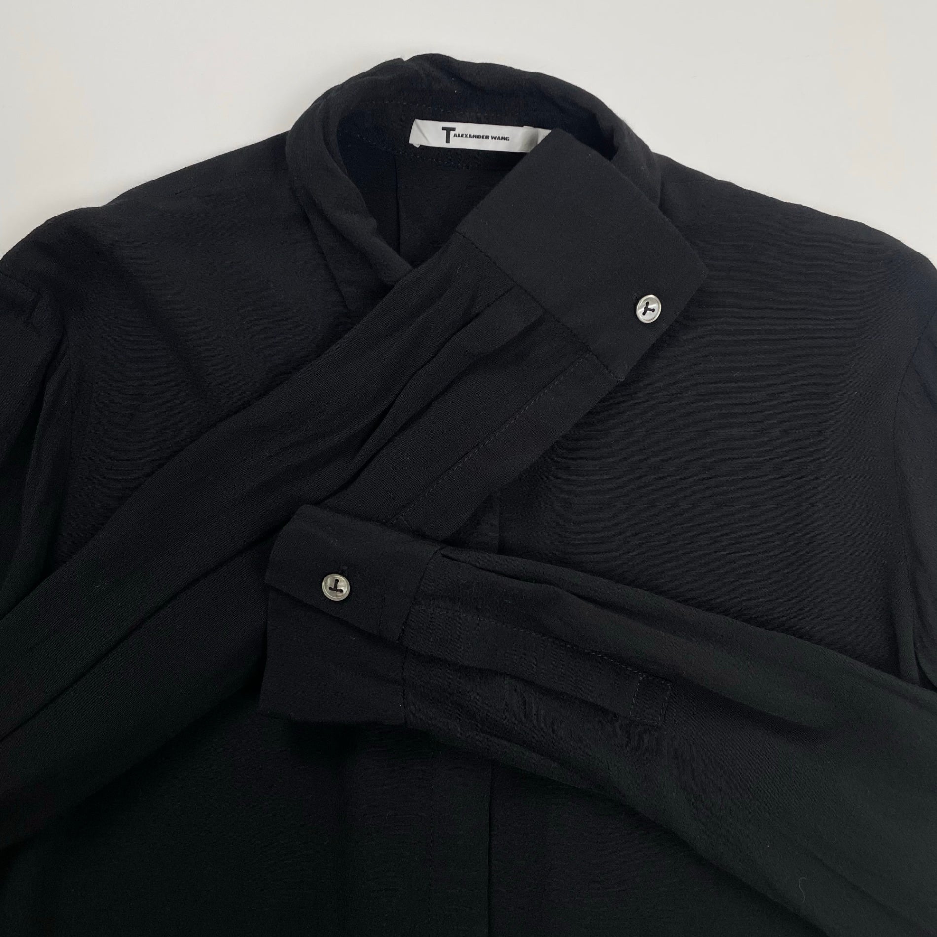 T by ALEXANDER WANG アレキサンダーワン / クロップドシャツ レーヨンギャバ ブラック  参考定価：35,000程度 SIZE:0