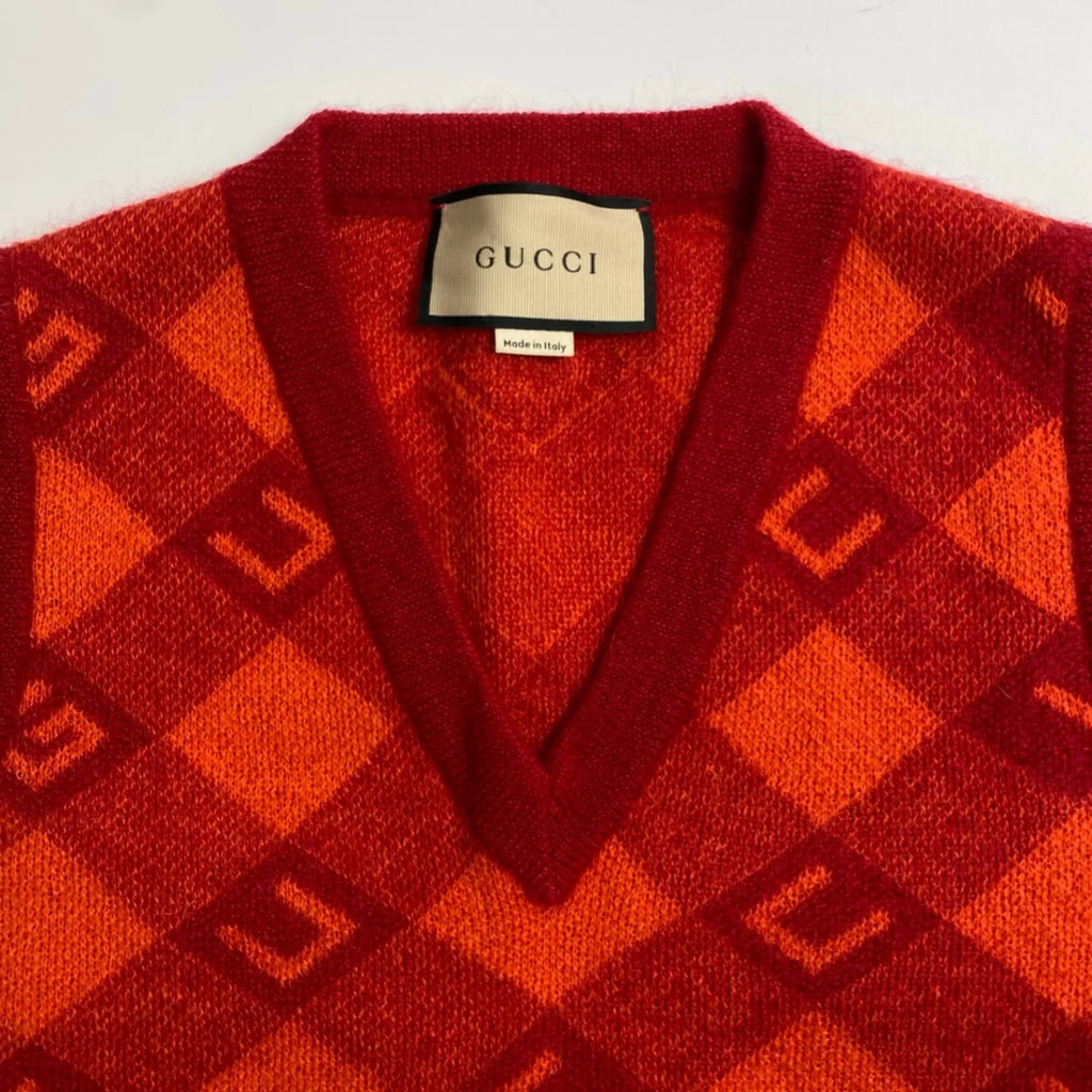 GUCCI グッチ / モヘヤMIX アーガイルベスト オレンジ×レッド 22SS SIZE：XXS