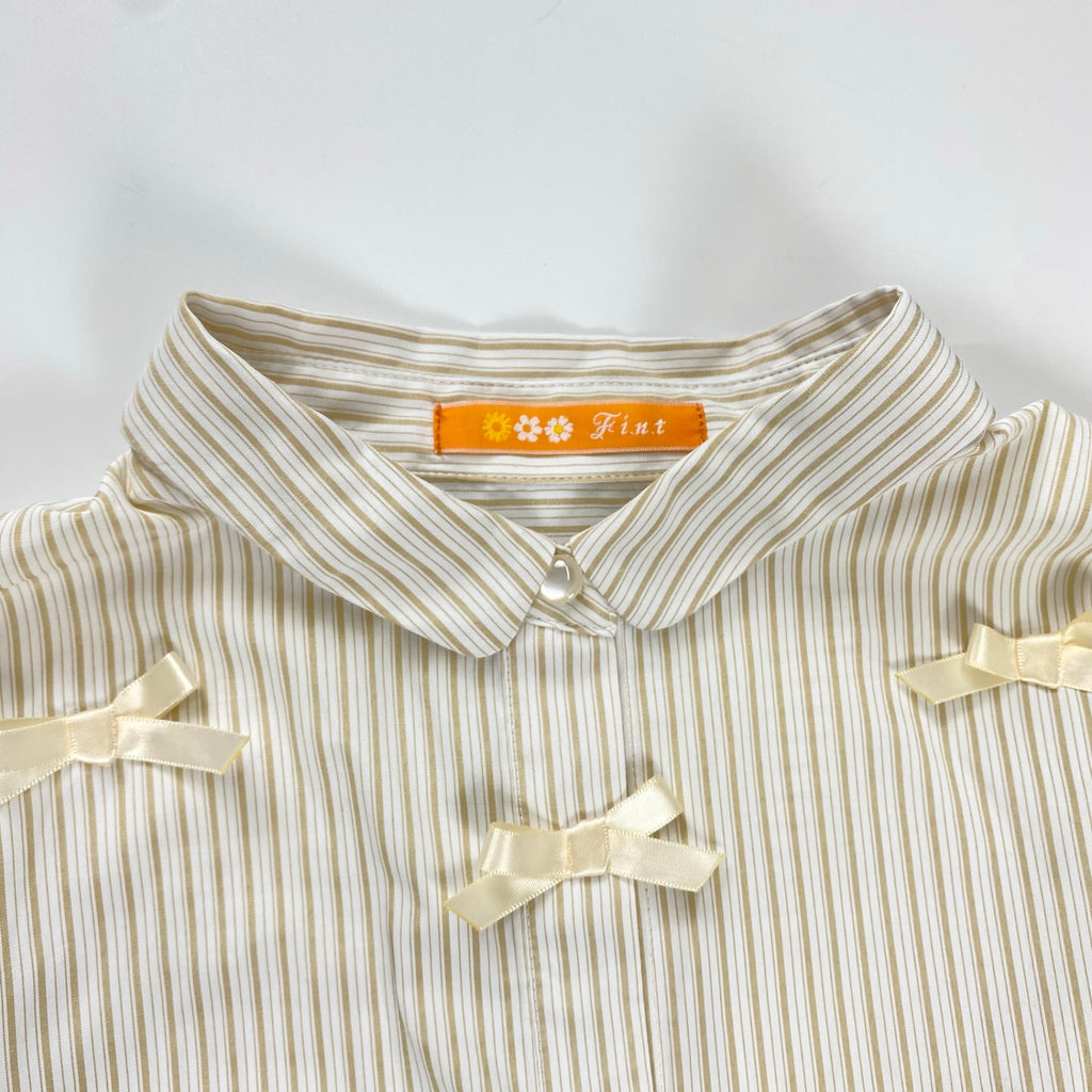 F i.n.t フィント / プチリボンストライプビッグシャツ ホワイト×ベージュ 参考定価：7,800+tax SIZE:FREE