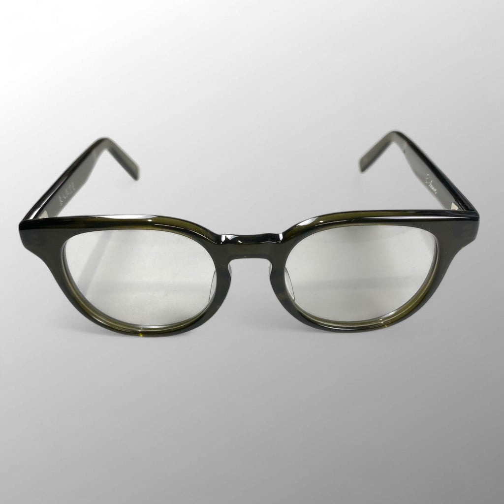 金子眼鏡 × 泰八郎謹製 【手造】シリーズ / EXCLUSIVE セルロイド ウェリントン ノー芯 カーキ 度なしクリアレンズ入り E-11 参考定価：40,000程度