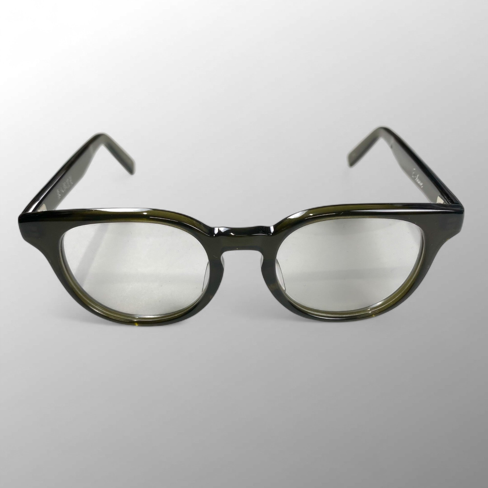 金子眼鏡 × 泰八郎謹製 【手造】シリーズ / EXCLUSIVE セルロイド ウェリントン ノー芯 カーキ 度なしクリアレンズ入り E-11 参考定価：40,000程度