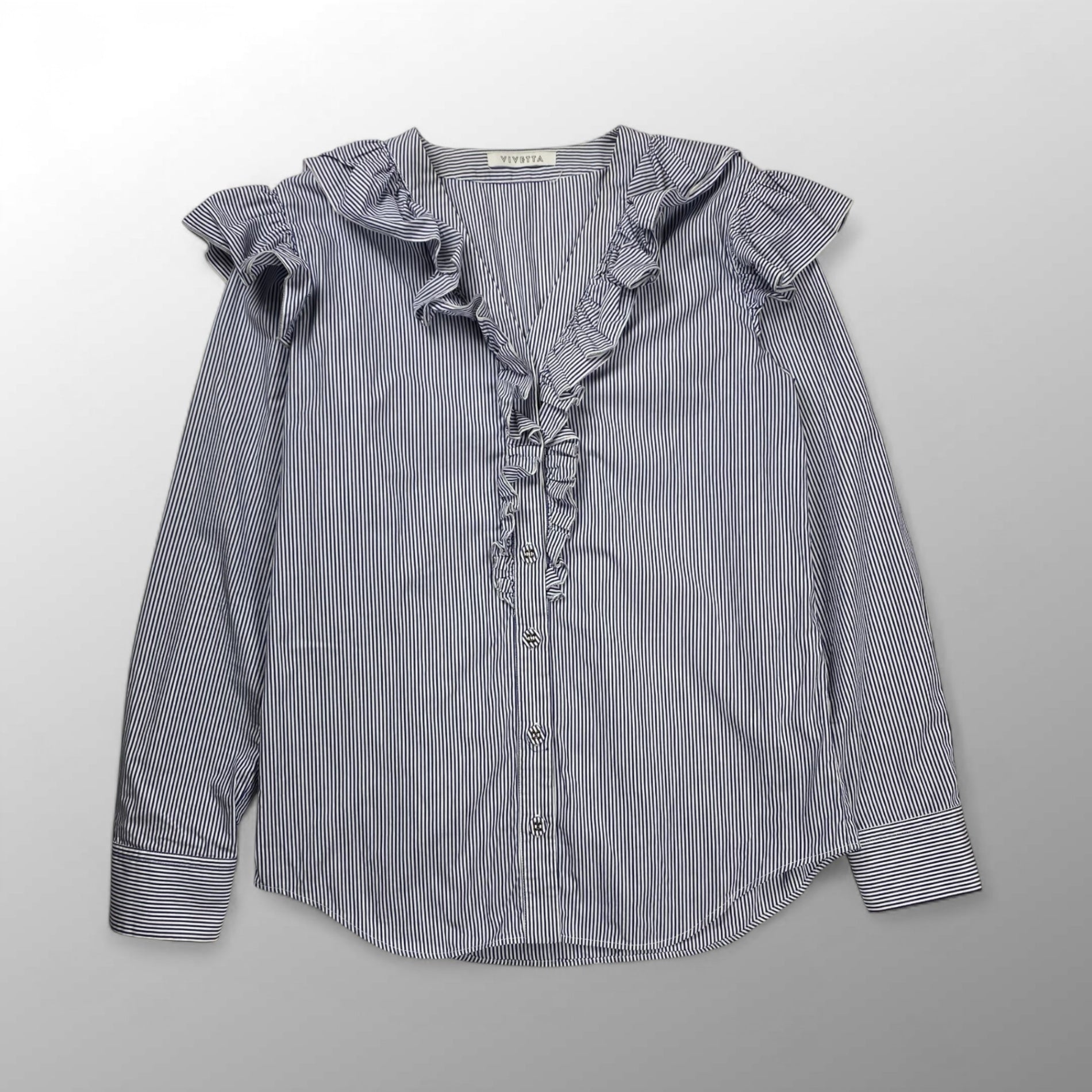 VIVETTA ヴィヴェッタ / フリルストライプシャツ ブラウス 参考定価：50,000程度 SIZE：44