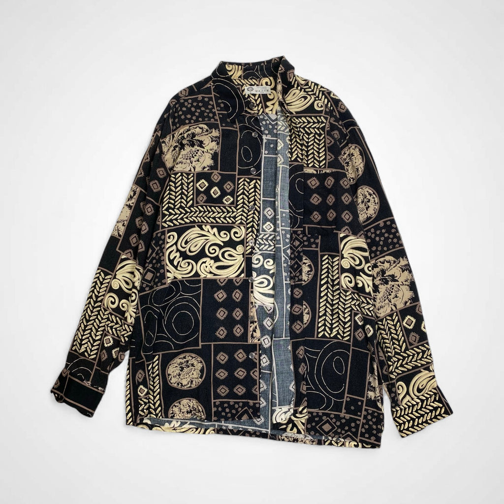 VINTAGE ヴィンテージ / レーヨン マルチプリントシャツ ブラック SIZE:L