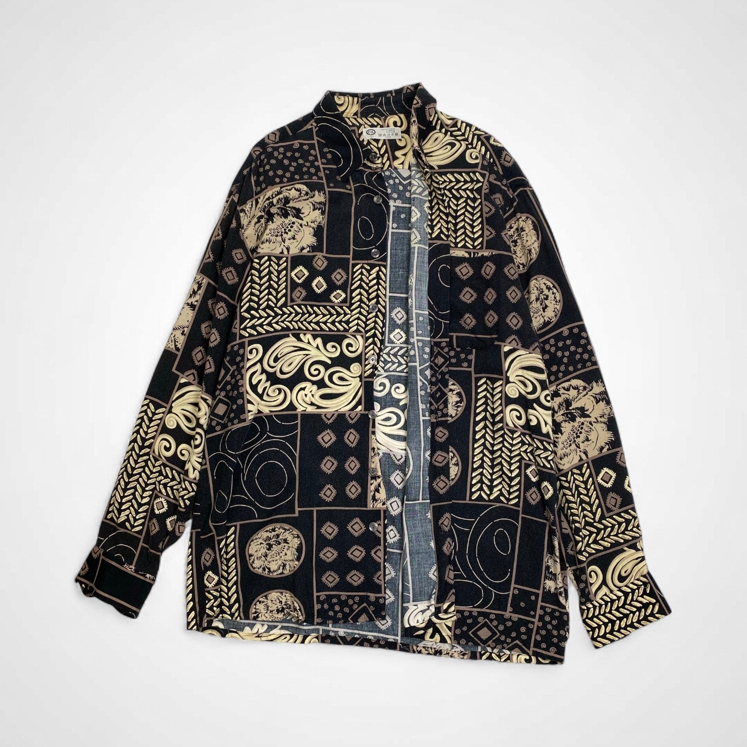 VINTAGE ヴィンテージ / レーヨン マルチプリントシャツ ブラック SIZE:L