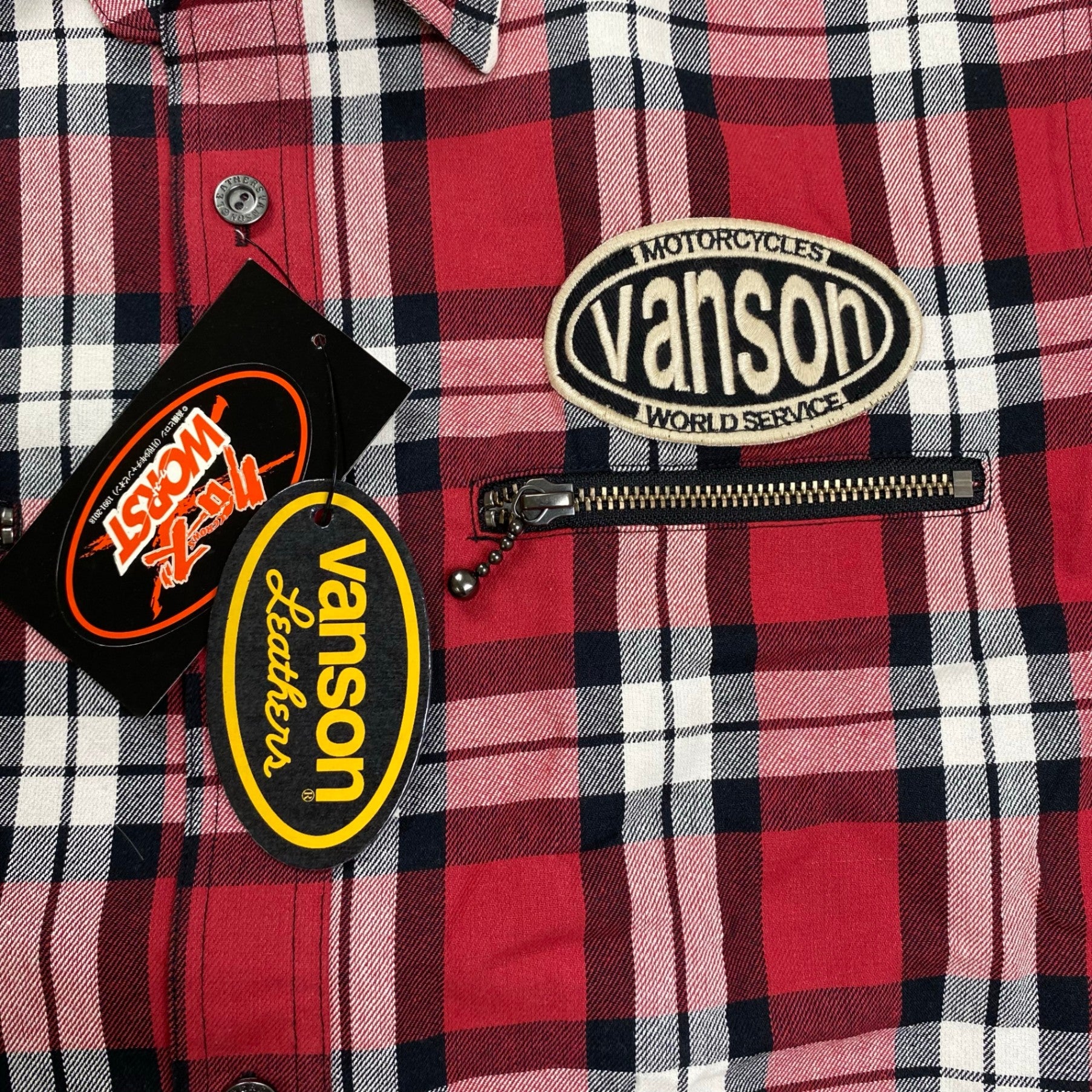 vanson × 「クローズ」武装戦線 バンソン / スカルクロスチェックシャツ T.F.O.A 未使用 参考定価：15,800+tax SIZE:L